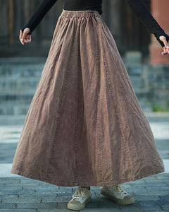 Linen Cotton Maxi Autumn Winter Skirt 240915a