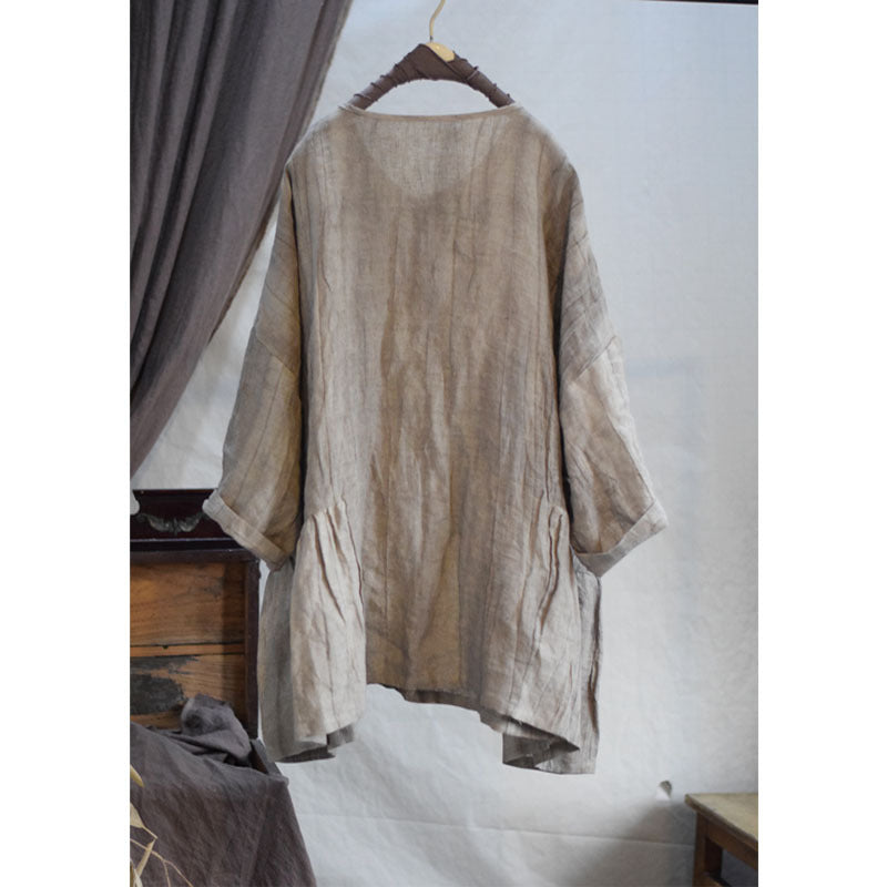 100% Linen Women Hanfu Tunic Shirt with Diagonal Closure 251029w