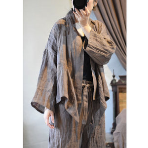 100% Linen Women Uni Jacket with Long Sleeves and Hanfu Collar, Linen women blouse 231822a