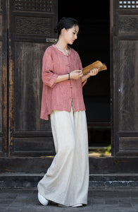 Linen Cotton Women Blouse with Traditional Buckle Button, chinese style women blouse linen liziqi, Taichi jacket, Tang suit 240720s