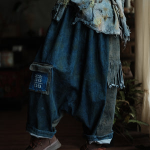 100% Cotton  Women Pachtwork Style Pants, Wide Leg Pants, linen Culottes women 250603s 2345