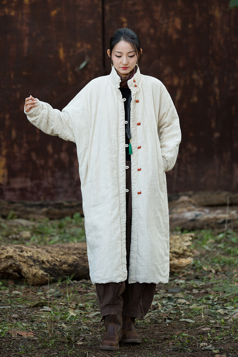 Ramie Linen Cotton Women Quilted Coat with Pockets and Color-Block Buttons in Hanfu Style, Chinese style Hanfu Jacket  251124w