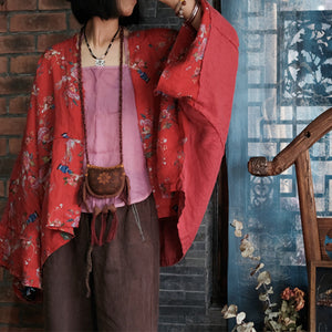 100% Linen Vintage Chinese Women Long Jacket with Raw Hemming and Floral Print, linen women Shirt Jacket 231907t