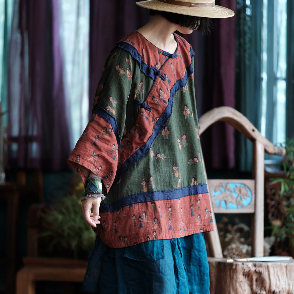 100% Linen Vintage Chinese Women Pullover in Chinese Traditional Style with V Collar, linen women Shirt Jacket 240802s