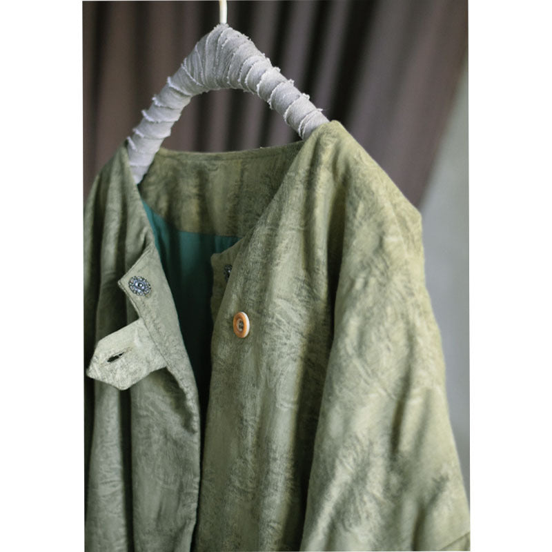 Linen Cotton Women Quilted Chinese Jacket with Pockets in Vintage Green 251031w