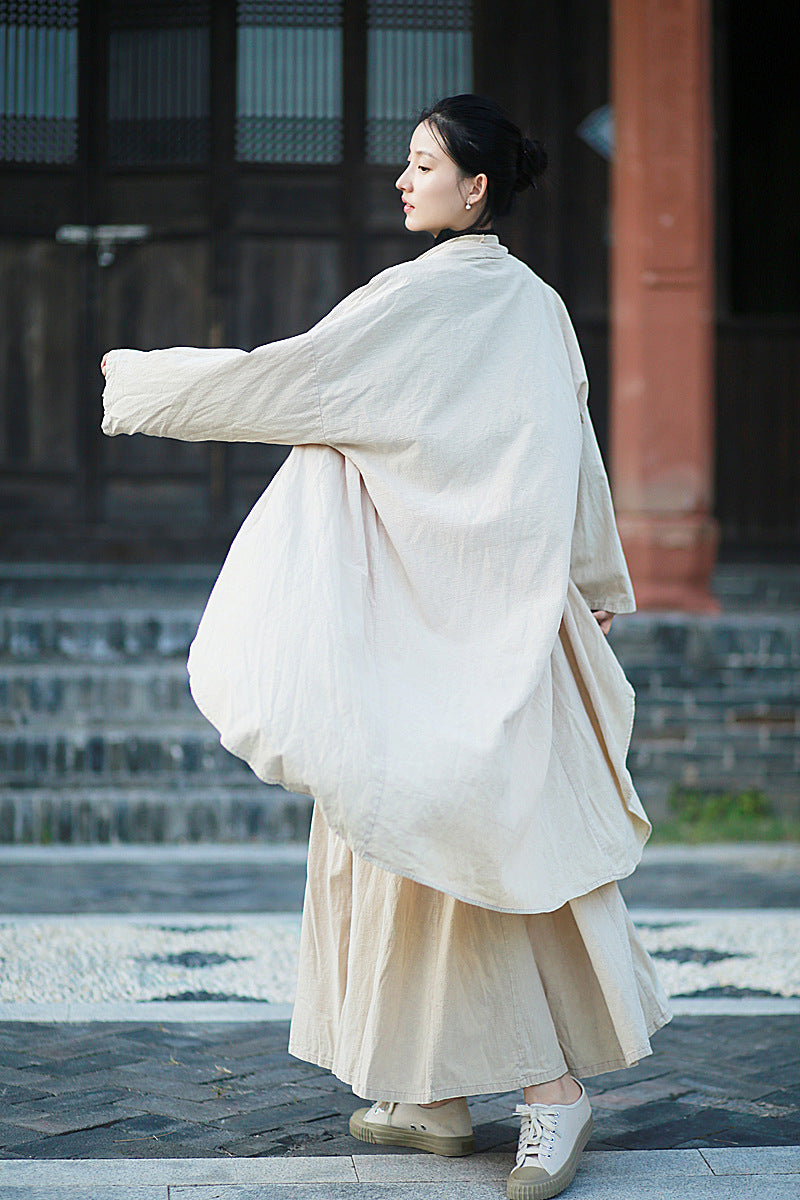 Linen Cotton Women Long Jacket in Hanfu Style 240912a