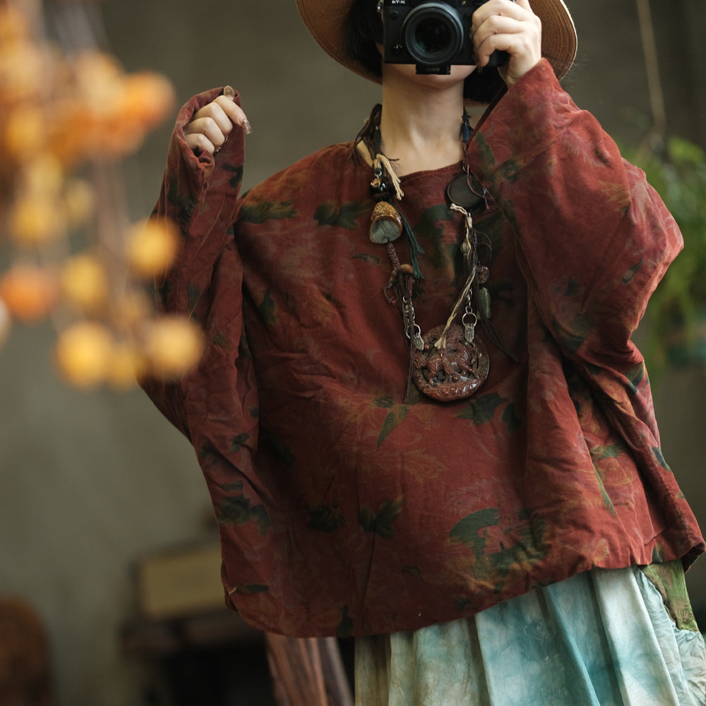 100% Cotton Women Quilted Loose Pullover with Floral Print 250910a 2147