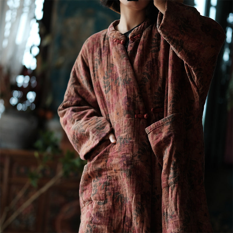 100% Cotton Winter Women Quilted Jacket with Pockets and Vintage Floral Print 250916a 1927