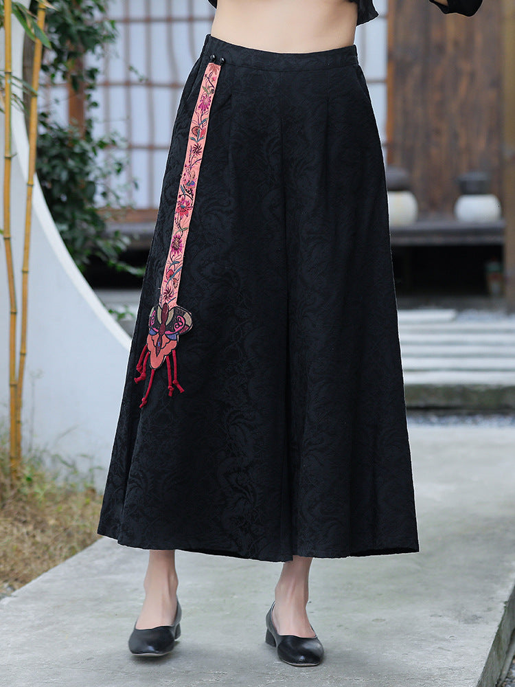 Wide Leg Pants with Yunnan Embroidery, Women Culottes  232007s