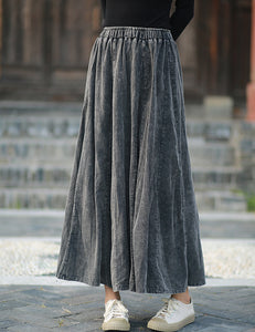 Linen Cotton Maxi Autumn Winter Skirt 240915a