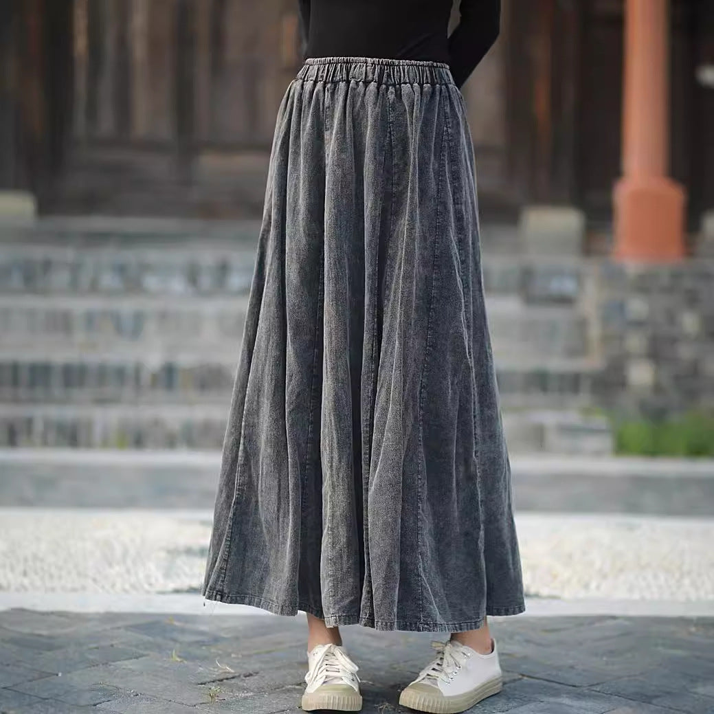 Linen Cotton Maxi Autumn Winter Skirt 240915a