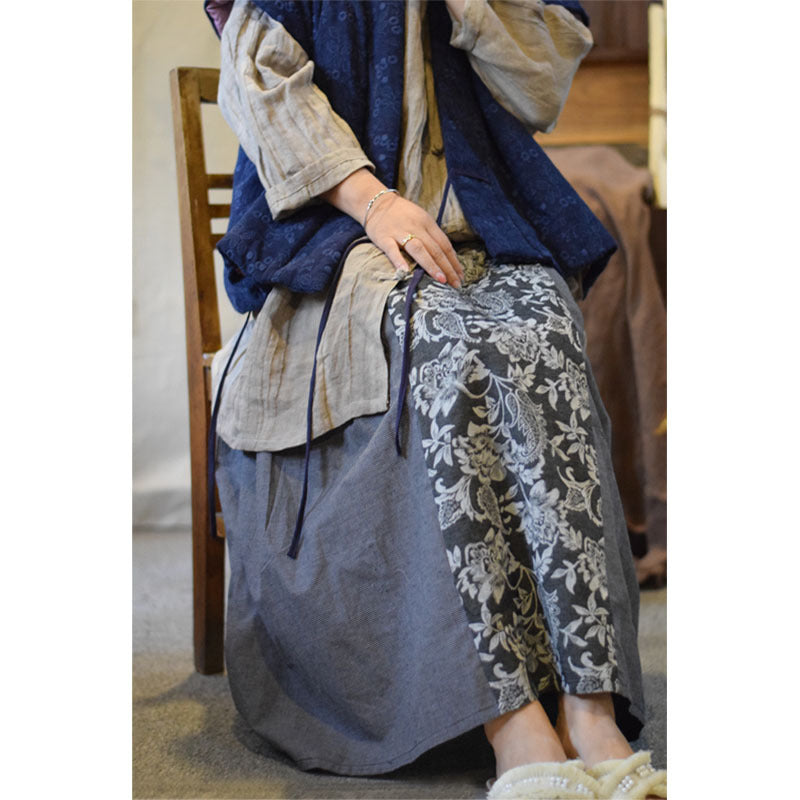 Linen Cotton Maxi Skirt with Hanfu Elements in Patchwork Style 251101w