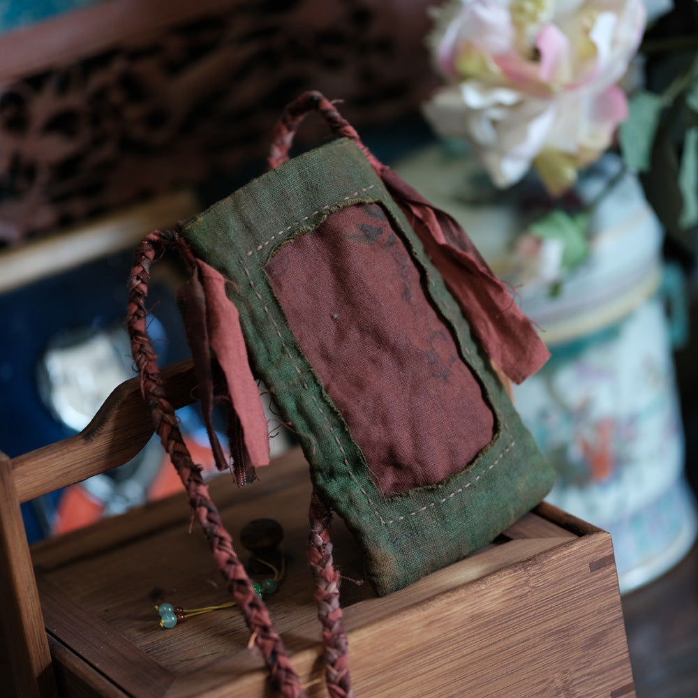 100% Cotton Crossbody Patchwork Phone Bag in Rust-Dyed with Handsewing Details  250414s SC044
