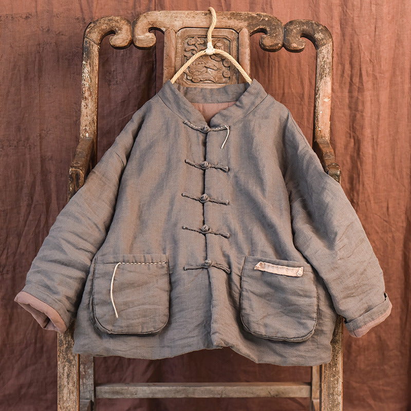 100% Linen Autumn Winter Women Quilted Jacket with Handsewing Details in Hanfu Style 250902a
