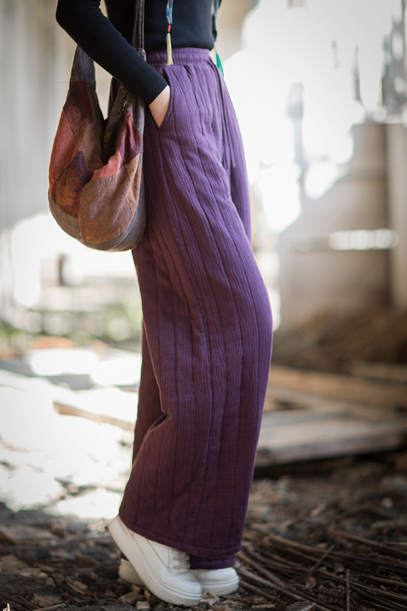 100% Cotton  Quilted Thick Pants with Pockets, women winter padded pants  251104w