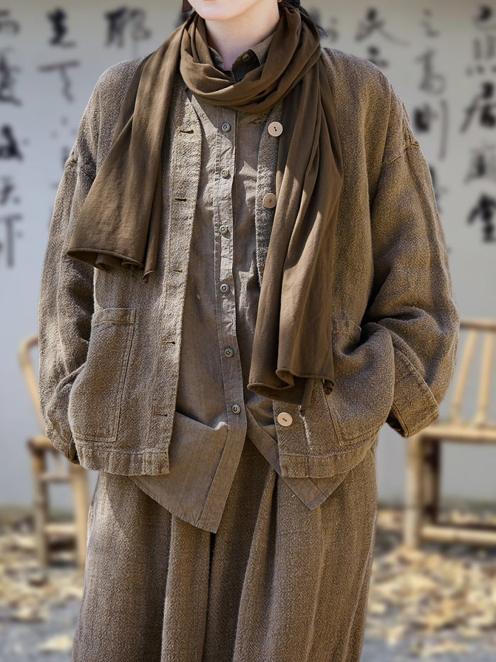 90% Ramie Linen Classic Women Thick Shirt with Pockets 251002w