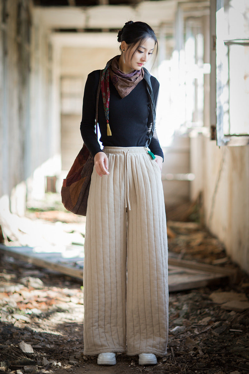 100% Cotton  Quilted Thick Pants with Pockets, women winter padded pants  251104w