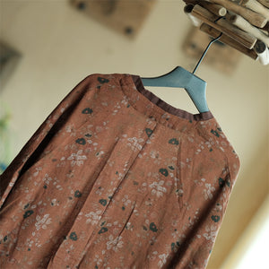 100% Cotton Women Long Blouse Shirt with Floral Print 240404s