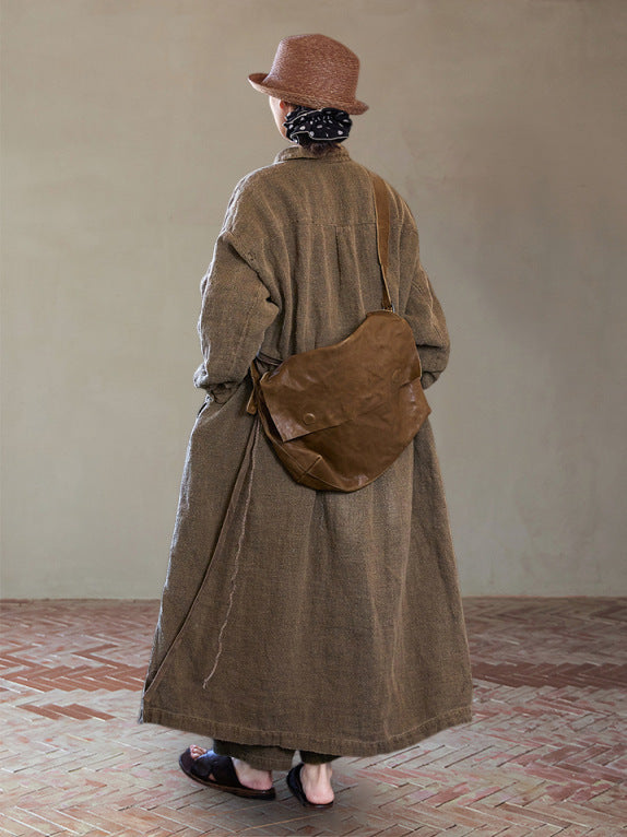 90% Ramie Linen Classic Barn-style Trench Coat with Pockets 251001w