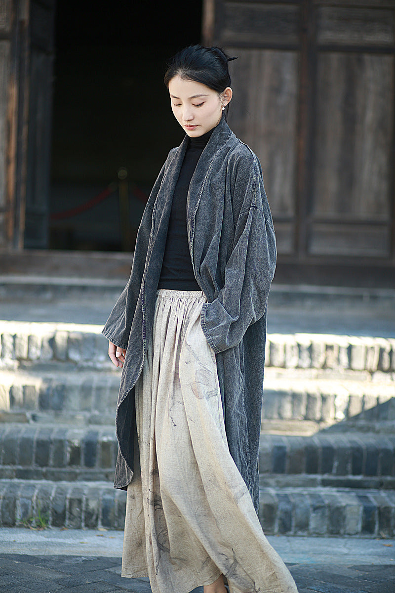 Linen Cotton Women Long Jacket in Hanfu Style 240912a