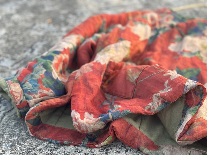 100% Ramie Linen Winter Women Quilted Pullover with Floral Print, Chinese style Hanfu  250904a 4386