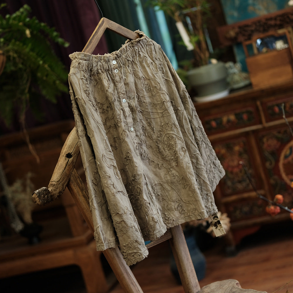 100% Cotton 3D Embroidered Ruffle Blouse Pullover  250403s 2174