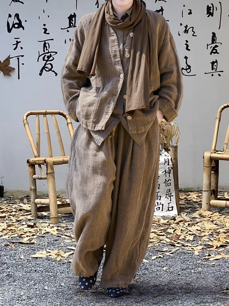 90% Ramie Linen Classic Women Thick Shirt with Pockets 251002w