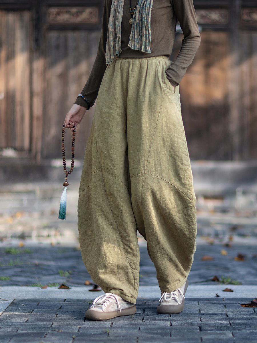 Ramie Cotton Quilted Thick Pants for Women, winter padded pants 251015w