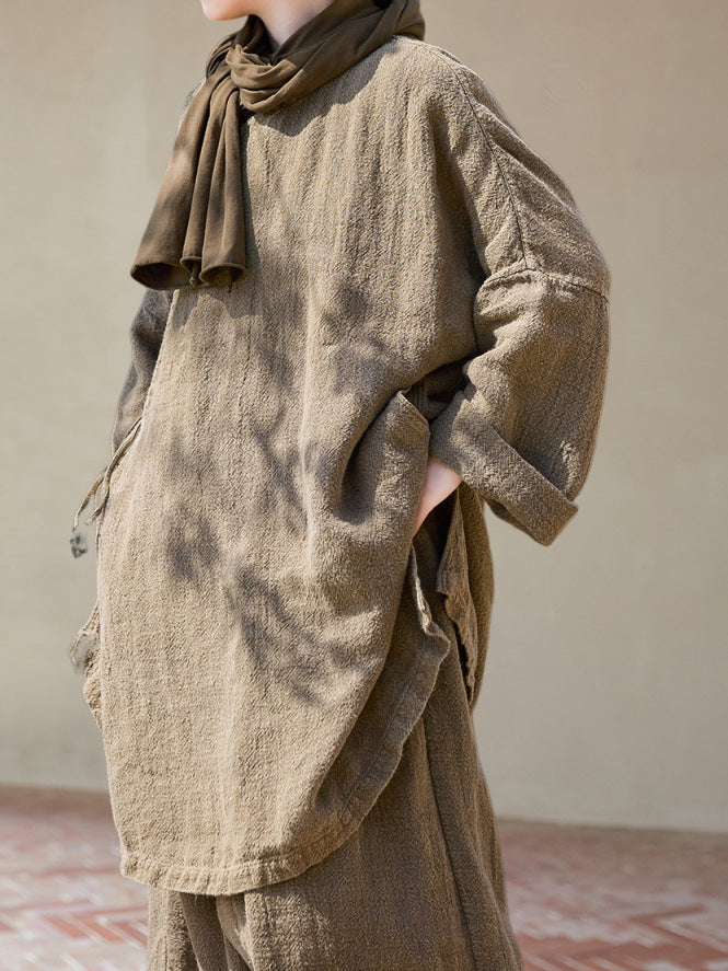 90% Ramie Linen Women Tunic Shirt in Hanfu Style with Diagonal Closure 251004w