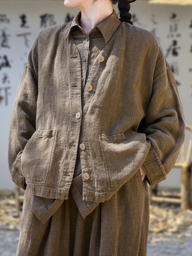 90% Ramie Linen Classic Women Thick Shirt with Pockets 251002w