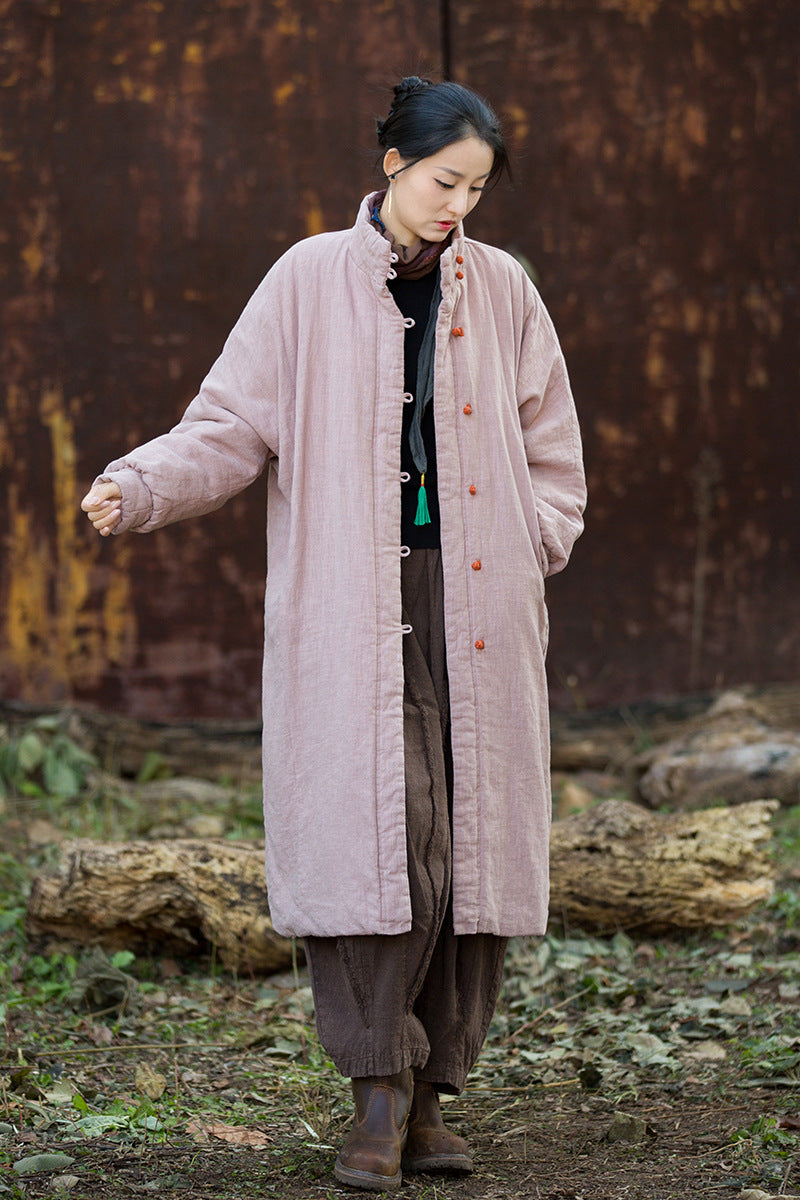 Ramie Linen Cotton Women Quilted Coat with Pockets and Color-Block Buttons in Hanfu Style, Chinese style Hanfu Jacket  251124w
