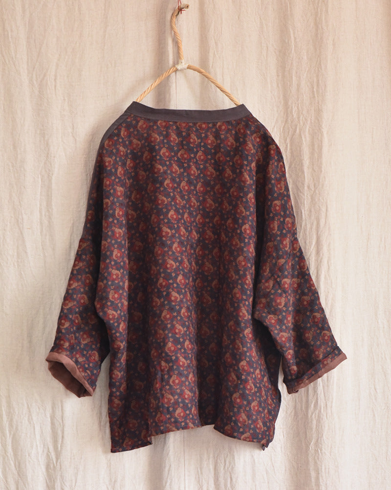 100 Percent Linen Vintage Chinese Women Tunic Shirt with Patchwork Design, linen women Shirt Jacket 230519w