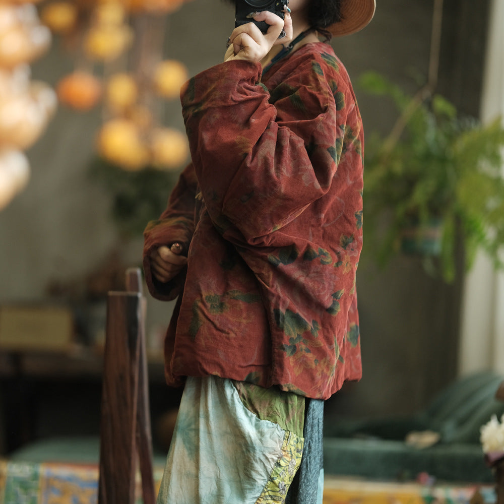 100% Cotton Women Quilted Loose Pullover with Floral Print 250910a 2147