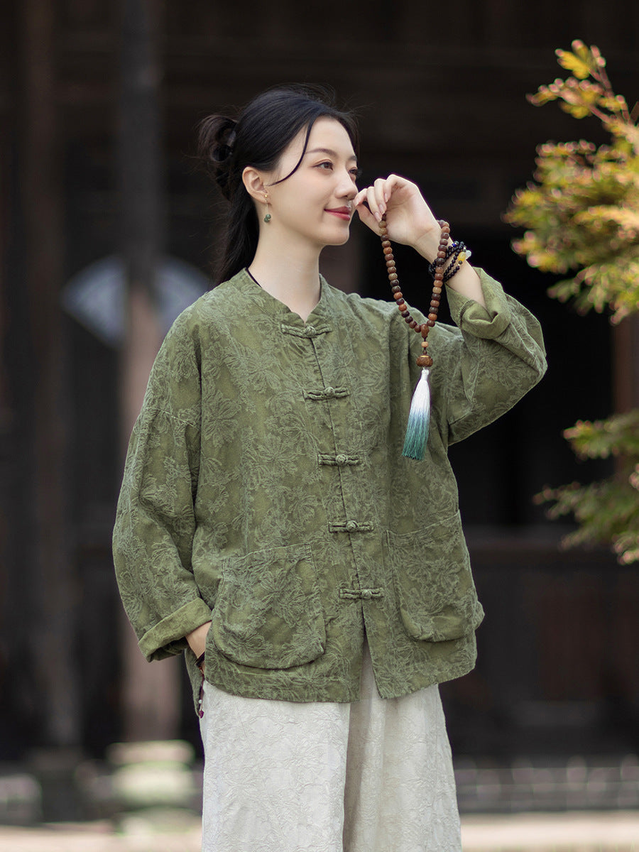 Linen Cotton Women Hanfu Shirt with Wide Leg Carrot Pants Set 251014w