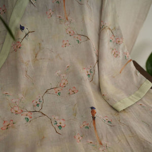 100% Ramie Linen Vintage Chinese Women Long Dress with Chinese Traditional Buttons and Vintage Floral Print 241105s