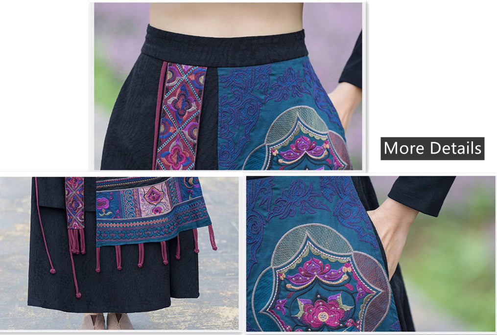 Patchwork Maxi Skirt with Yunnan Embroidery 221314a