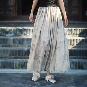 Linen Cotton Maxi Skirt with Plant Tie Dye 240916a