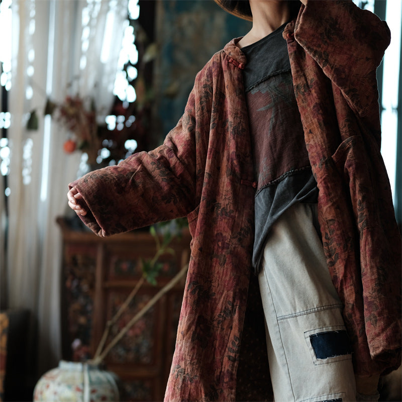 100% Cotton Winter Women Quilted Jacket with Pockets and Vintage Floral Print 250916a 1927