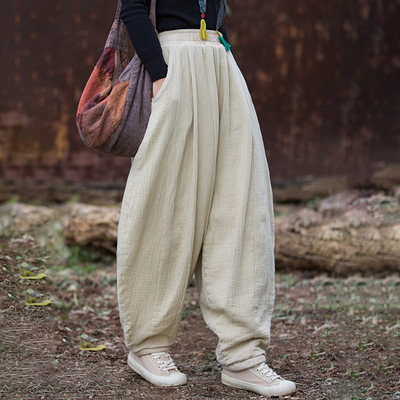 100% Cotton  Quilted Thick Pants with Pockets, women winter padded pants 251103w