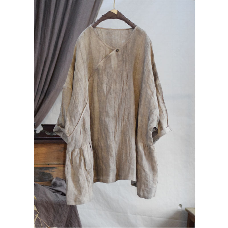 100% Linen Women Hanfu Tunic Shirt with Diagonal Closure 251029w