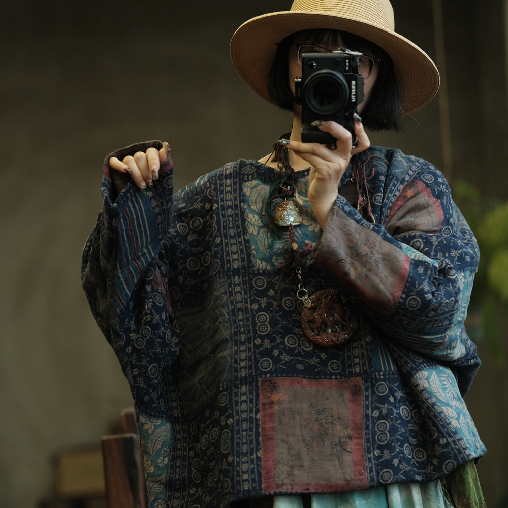 100% Cotton Women Quilted Loose Pullover with Floral Print 250912a 2147