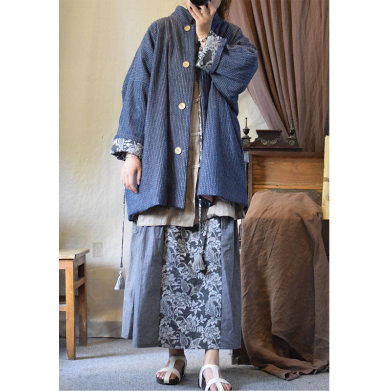 Winter Thick Linen Cotton Women Quilted Jacket with Pockets in Hanfu Style, Chinese style Hanfu 241111w