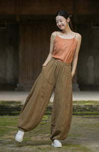 Linen Cotton Culotte Women, Wide Leg Pants Linen, Flare Trouser Women, Linen Homewear 241005w