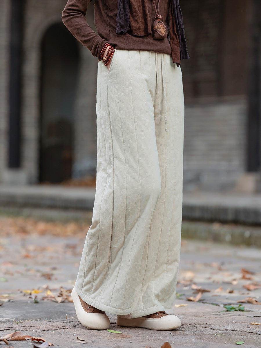 Linen Cotton Women Quilted Thick Pants, Winter Padded Pants 251018w