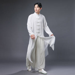 Linen Cotton Retro Chinese Men Hanfu Robe with Traditional Buttons 240714s