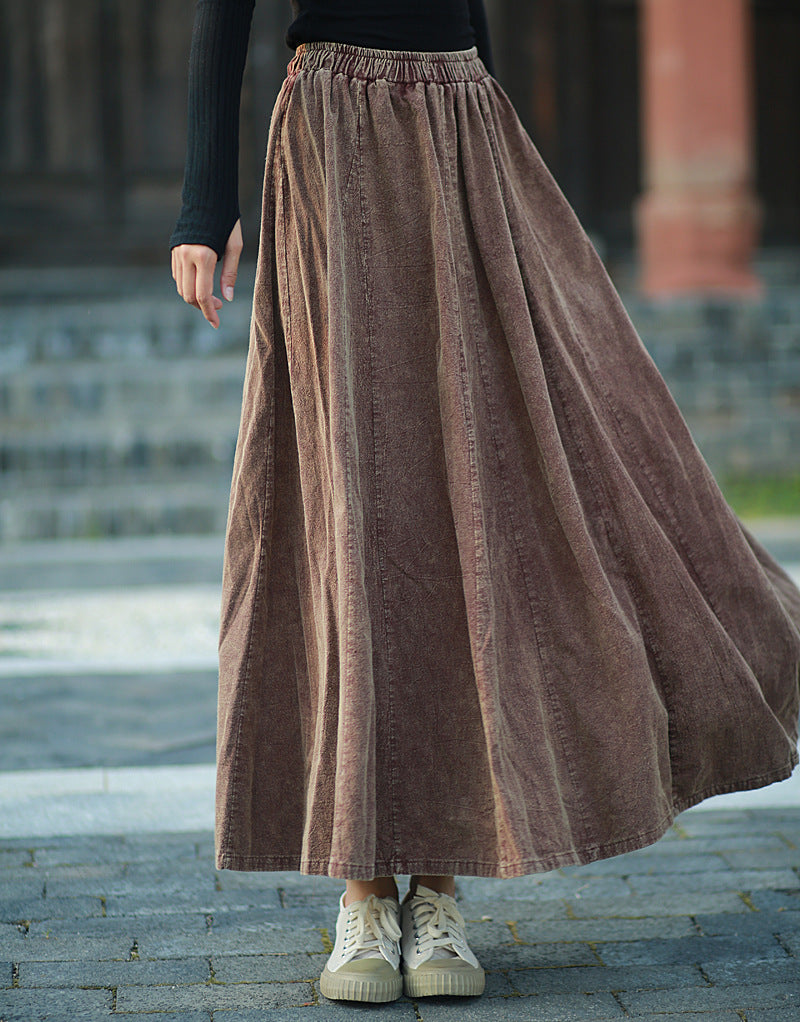 Linen Cotton Maxi Autumn Winter Skirt 240915a