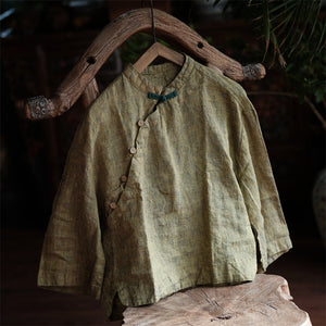 100% Linen Women Blouse with Chinese vintage buttons 243105s