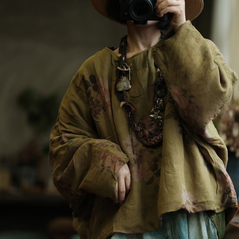 100% Cotton Women Quilted Loose Pullover with Floral Print 250911a 2147