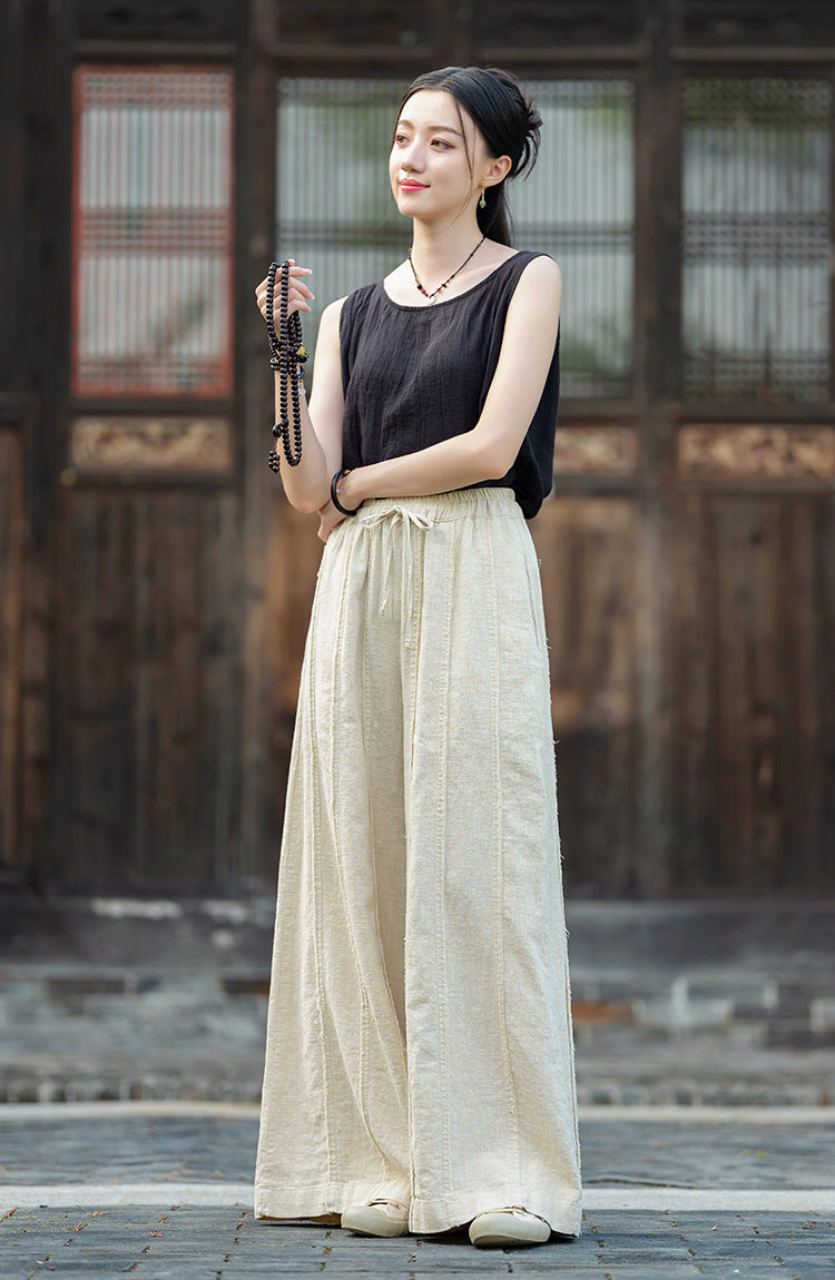 Linen Cotton Women Pants for Tai chi, Wide Leg Pants, linen Culottes women 251025w