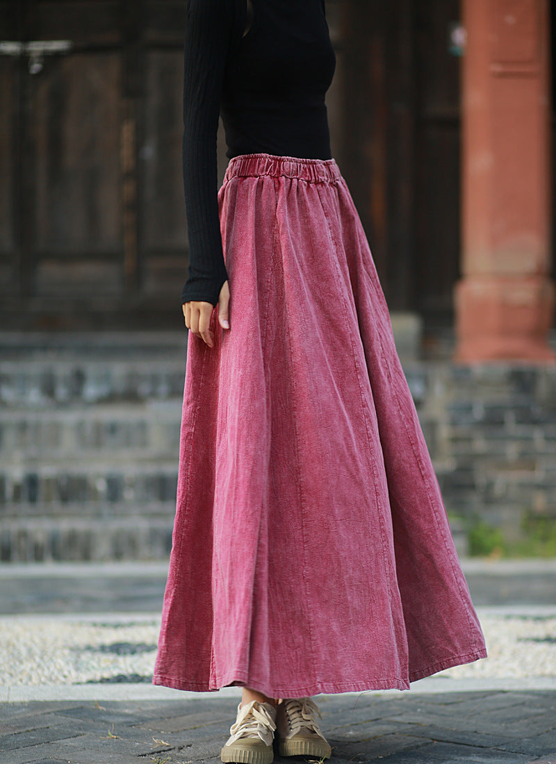 Linen Cotton Maxi Autumn Winter Skirt 240915a